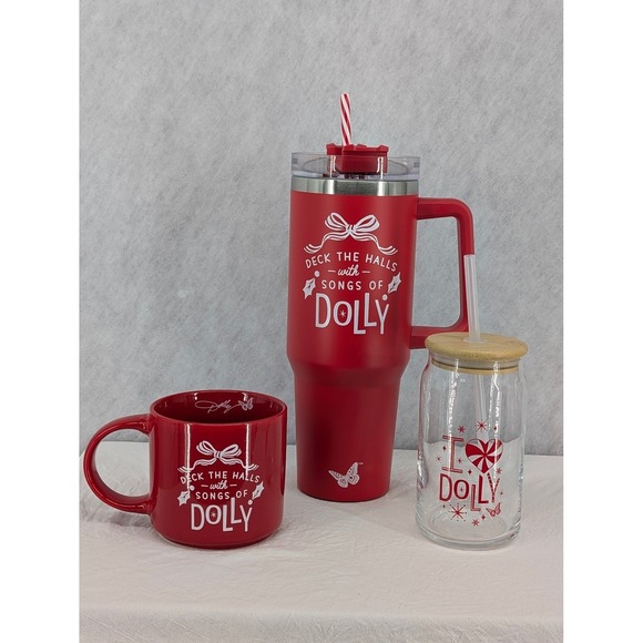 Dolly Parton Other - New 3 Piece Dolly Parton Christmas Drinkware Set Tumbler Mug Drinking Glass